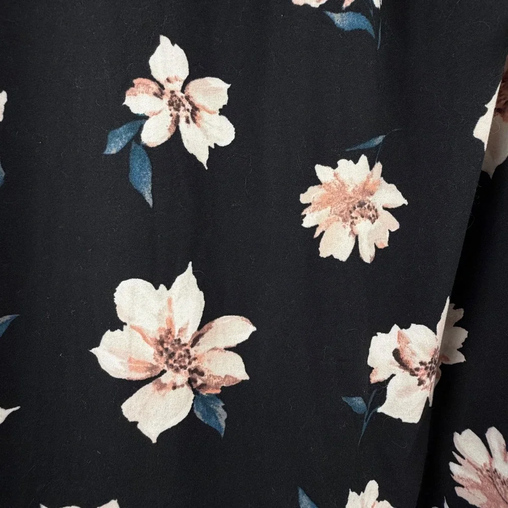 French Grey Melcy Brushed Knit Dress XL Black Floral High Neck NEW